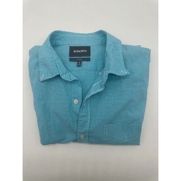 Bonobos Men Button Down Shirt Checkered Slim Fit Sz M Cotton Blue Made in India - Picture 2 of 6
